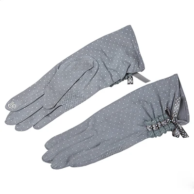 Сенсорные женские солнцезащитные перчатки женский летний хлопок палец Вышивка Анти-УФ солнцезащитные перчатки для вождения список UV012D - Цвет: light grey