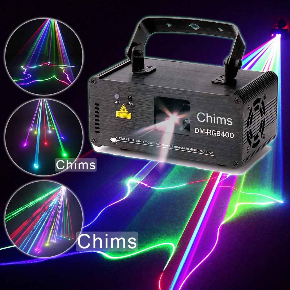 Chims DMX512 التحكم ليزر مسرح الإضاءة RGB ماسحة العارض الملونة قوية مشرق ضوء شعاع 400 mW قناة حزب عطلة