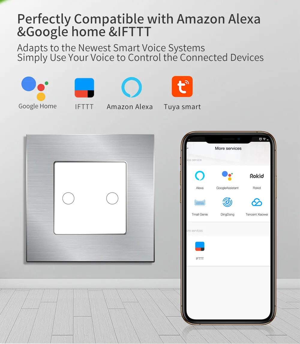 Bingoelec wifi 2 банда 1 способ сенсорный выключатель Умный дом автоматизация алюминиевая рамка настенный переключатель Беспроводное управление через приложение Tuya