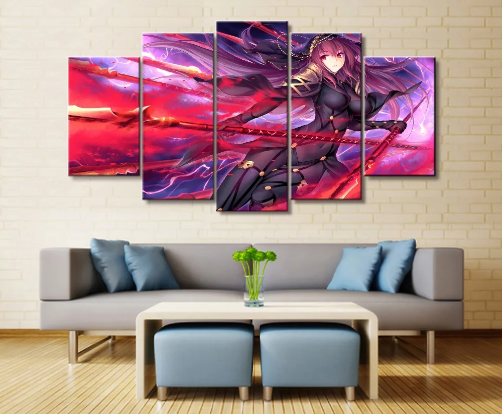 Fate Lancer Scathach Anime 5 Piece Home Decor Picture HD Print Painting Canvas Wall Art For Living Room Artwork | Дом и сад