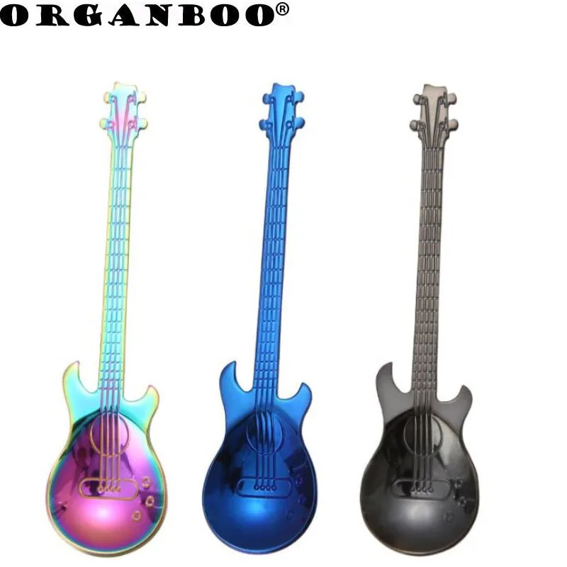 

ORGANBOO 1PC Creative Guitar Design Dessert Sugar Spice Spoon Tea Scoop Stainless Steel Coffee Spoon Kitchen Dinnerware
