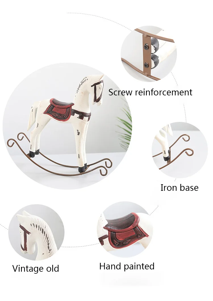 Винтажный стиль, деревянная лошадка-качалка, украшение для животных, резьба по дереву, ремесло, белые фигурки лошадей, домашний декор, детский подарок, Троян