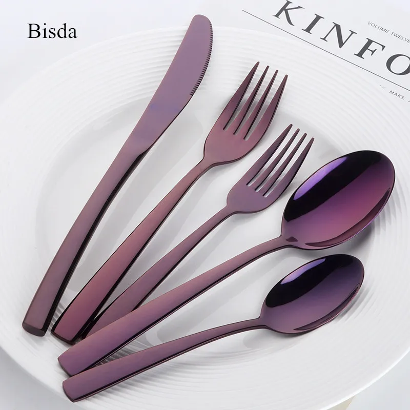 

5pcs Dinnerware Set Black Stainless Steel Cutlery Set Western Tablerware Blue Restaurant Cutlery Sets Knife Fork Set