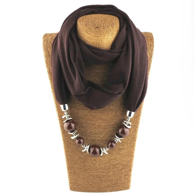 Naomy& ZP, 10 цветов, длинное зимнее ожерелье для женщин, большие бусы, хлопковый шарф, ожерелье, s шейный платок, бижутерия, модное ювелирное изделие - Окраска металла: Brown