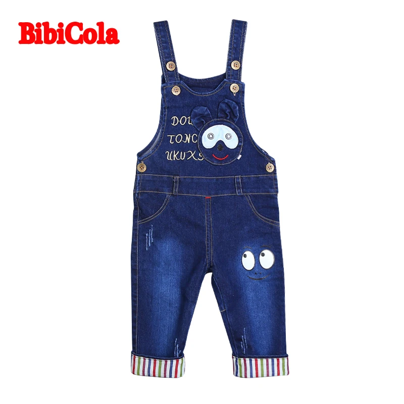 BibiCola spring autumn baby girls cartoon bear overall jeans clothes