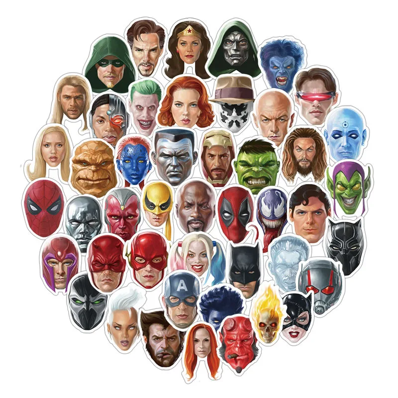 

50pcs Super Hero Avengers Spiderman Hulk Iron man Thor Sticker X-men Deadpool Wonder Woman Suicide Squad Batman Car Bike Luggage