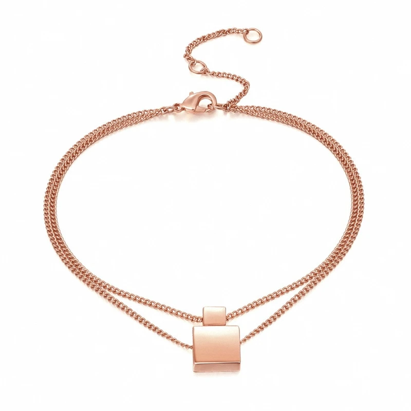 

TRACYSWING Square Simple Style Double Chain RoseGold Color Bracelet For Women Girl Work Party Gift Wholesale TWH166