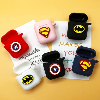 

DIY Handmade Cartoon Batman Superman Capatain America Silicone Case For Apple Airpods Unique Cartoon Headphone Case with Rope