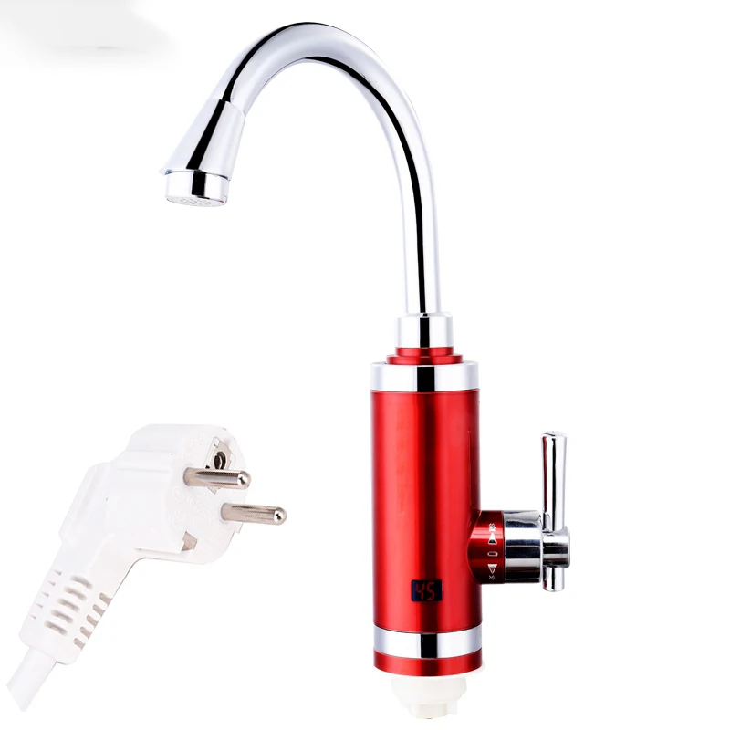 Tankless Instant Electric Hot Water Heater Pump Kitchen Faucet Instantaneous Water Heating Bib Tap With LED Light Gold Red White
