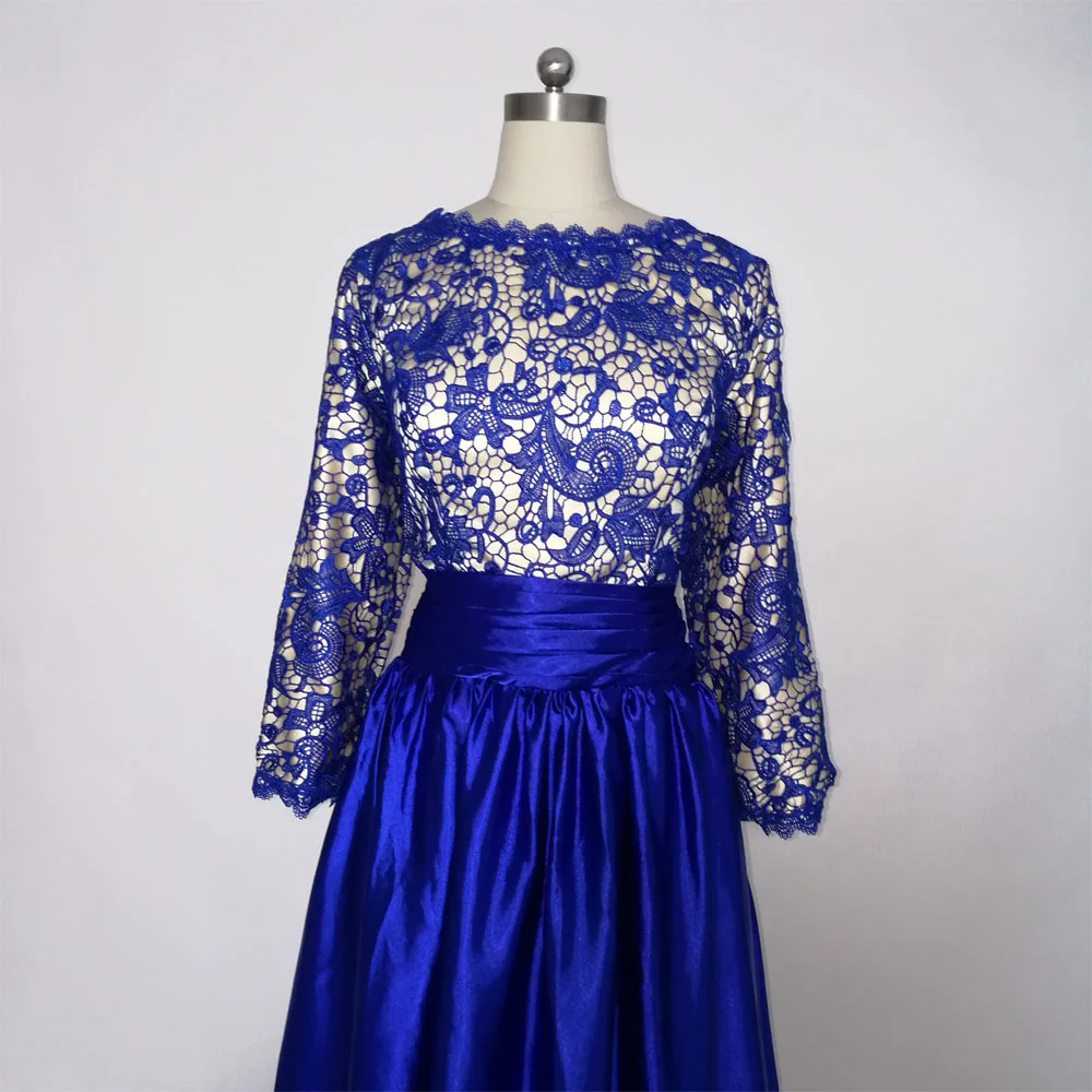 JIERUIZE robe de soiree, королевское голубое кружевное вечернее платье с длинными рукавами, длинные платья с открытой спиной для выпускного вечера, торжественное платье, vestido de festa
