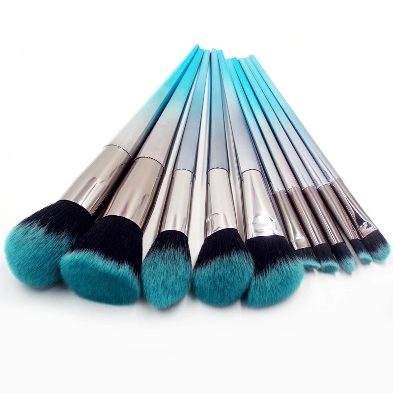 

10Pcs gradient blue Professional unicorn makeup Brushes set blending eye shadow foundation brochas maquillaje Cosmetics makeup