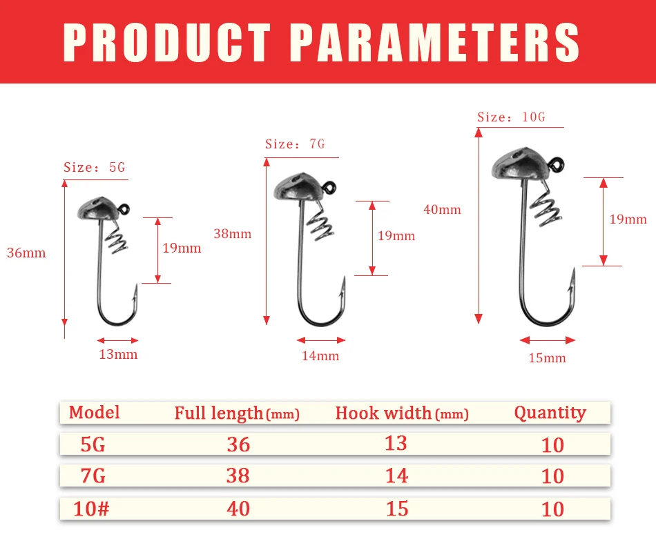 10 шт. свинцовая головка джиг рыболовный крючок из нержавеющей стали 5 г 7 г 10 г анти-офф Пружинные рыболовные крючки для карпа снасти для ловли окуня черви крюк