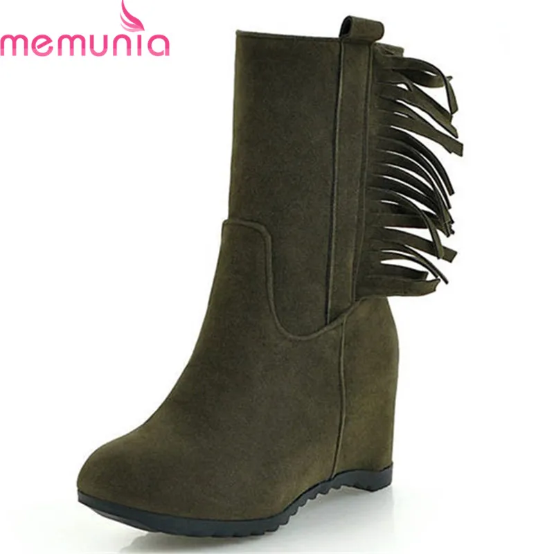 

MEMUNIA 2018 new arrival ankle boots for women autumn winter shoes woman round toe flock fringe fashion boots big size 33-43