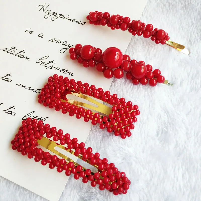 

Red Pearl Hair Clip for Women Girls Fashion Hair Accessories Barette Hairband Hairclip Metal Korean Headwear Hair Pearl Clip