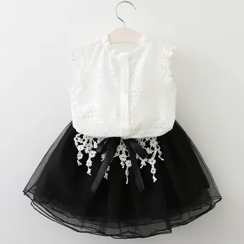 

50SET Girls Clothing Sets New Brand Girls Clothes Bud silk shirt Short Sleeve T-Shirt+Veil Dress 2Pcs Children Clothes For 3-7Y