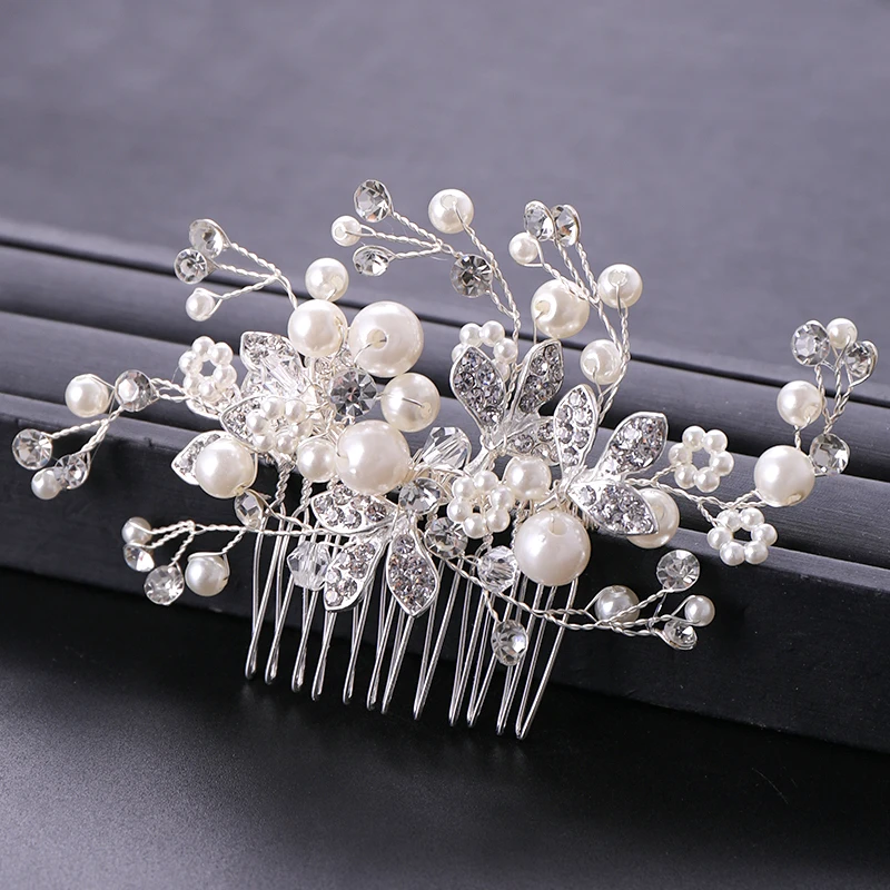 Silver Handmade Hair Combs Flower Pearl Rhinestone Women Hair Jewelry