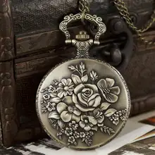 Винтаж тяга розы цветы Стальной алхимик кварцевые карманные часы для мужчин женщин Ретро Подвеска для ожерелья цепь стимпанк часы