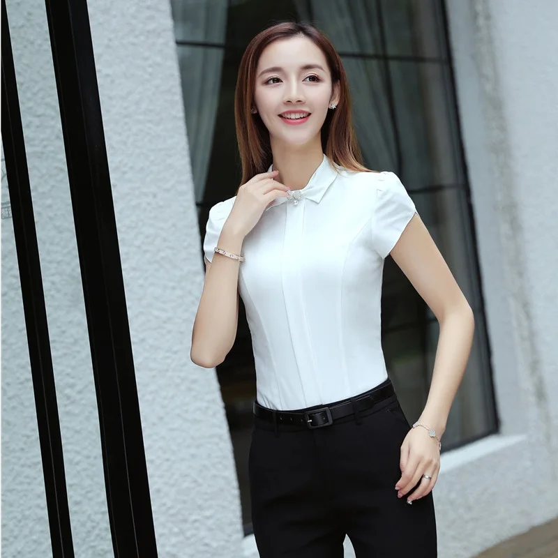 Buy Summer Women Work Blouses & Shirts White Short
