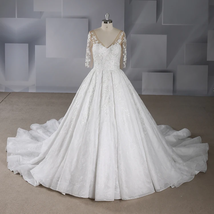 

XY-17215 2018 3/4 Long Sleeves Open Back Ball Gown Wedding Dress