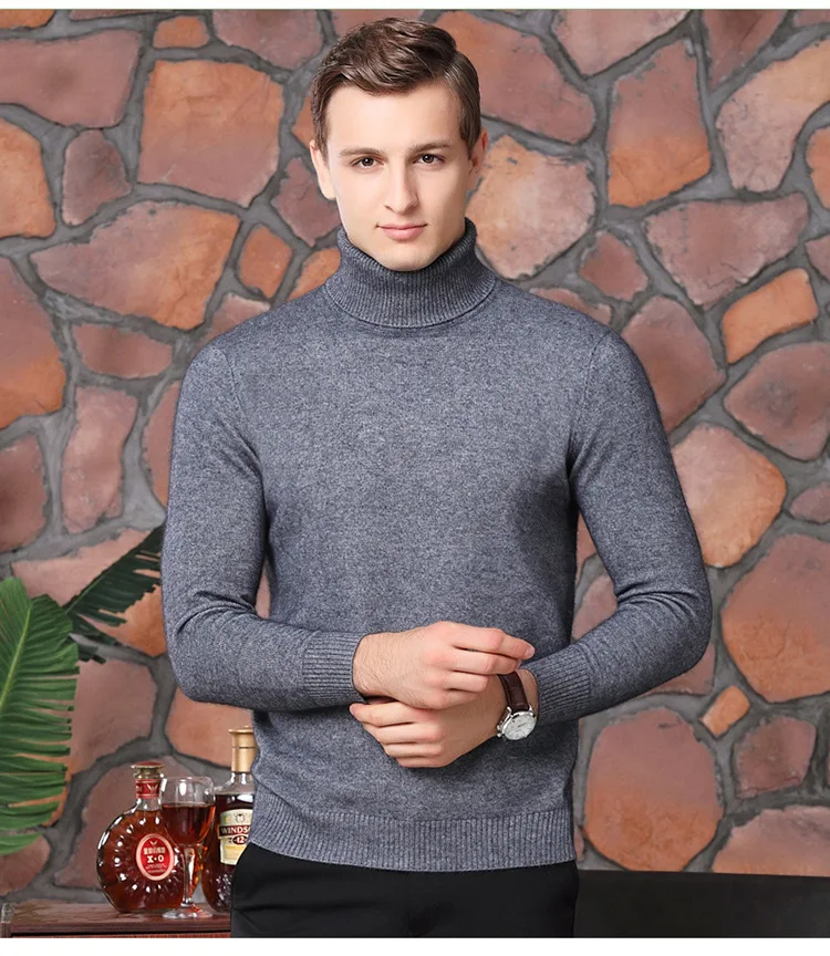 Brand Men's Cashmere Sweater 2019 New High Collar Men's Sweater Solid Color Velvet Long-Sleeved Winter Shirt Sweater (23)
