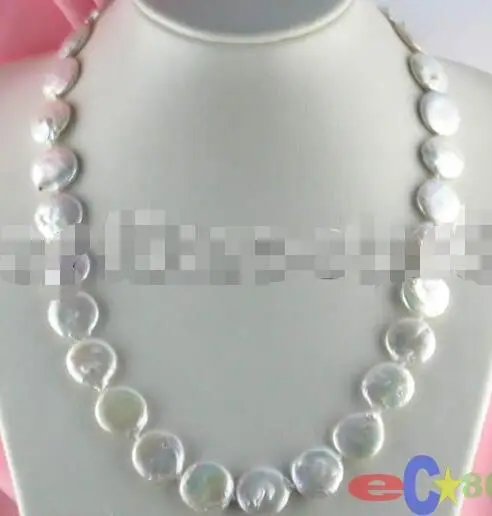 

FREE SHIPPING HOT sell new Style >>>>HUGE 18" 18MM WHITE COIN FRESHWATER PEARL NECKLACE SILVER