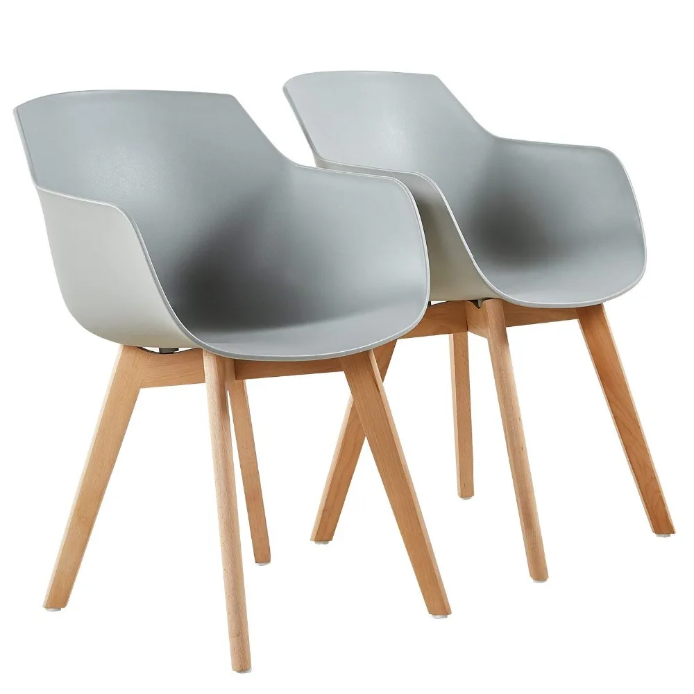 

EGGREE Set of 2 Mordern Design Dinging Chair Scandinavian Armchair Plastic Sest and Solid Wooden Legs Black