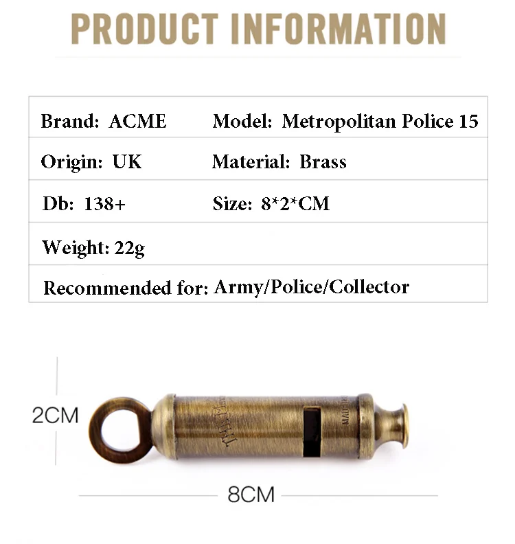 ACME Metropolitan15 высококлассный ограниченный полицейский свисток открытый специальный свисток для выживания твердый полированный латунный