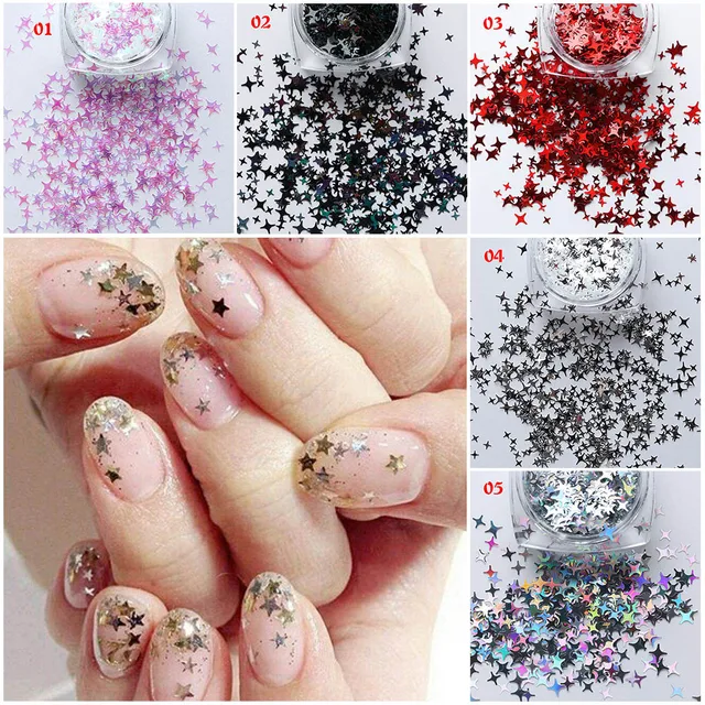 1 Box Four Star Nail Flakes Diy White Pink Iridescent Sequins For 1 Box Four Star Nail Flakes Diy White Pink Iridescent Sequins For Polish Decor Glitter