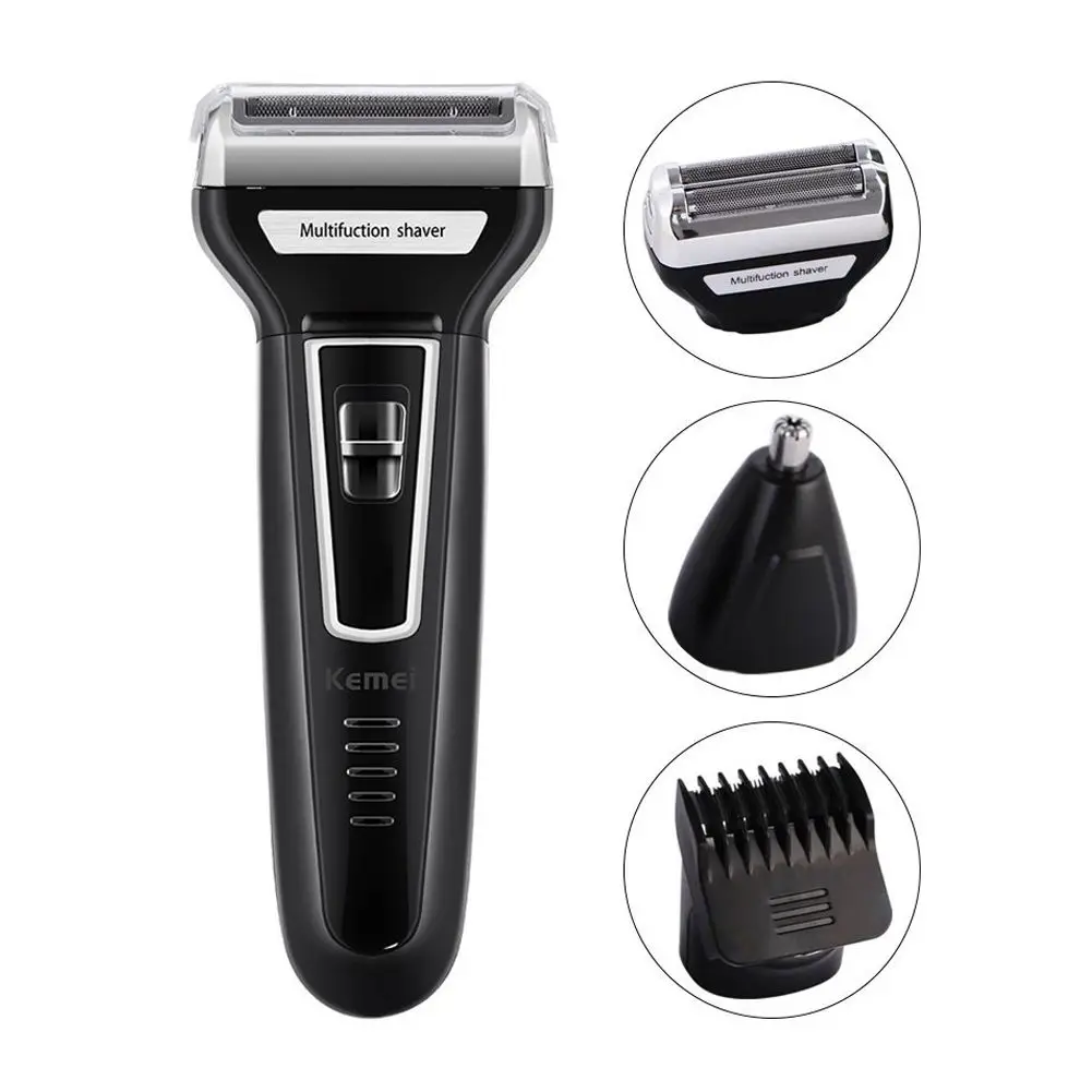

Kemei 3 in 1 Rechargeable and Cordless Electric Shaver & Nose Trimmer & Hair Clipper km-6558 - Black