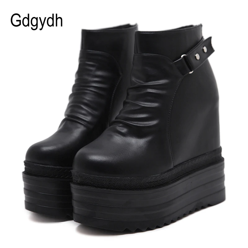 

Gdgydh Fashion Women Platform Boots Height Increasing Casual Shoes Zipper Flat Heels Autumn Ankle Boots Shoes Female Promotion
