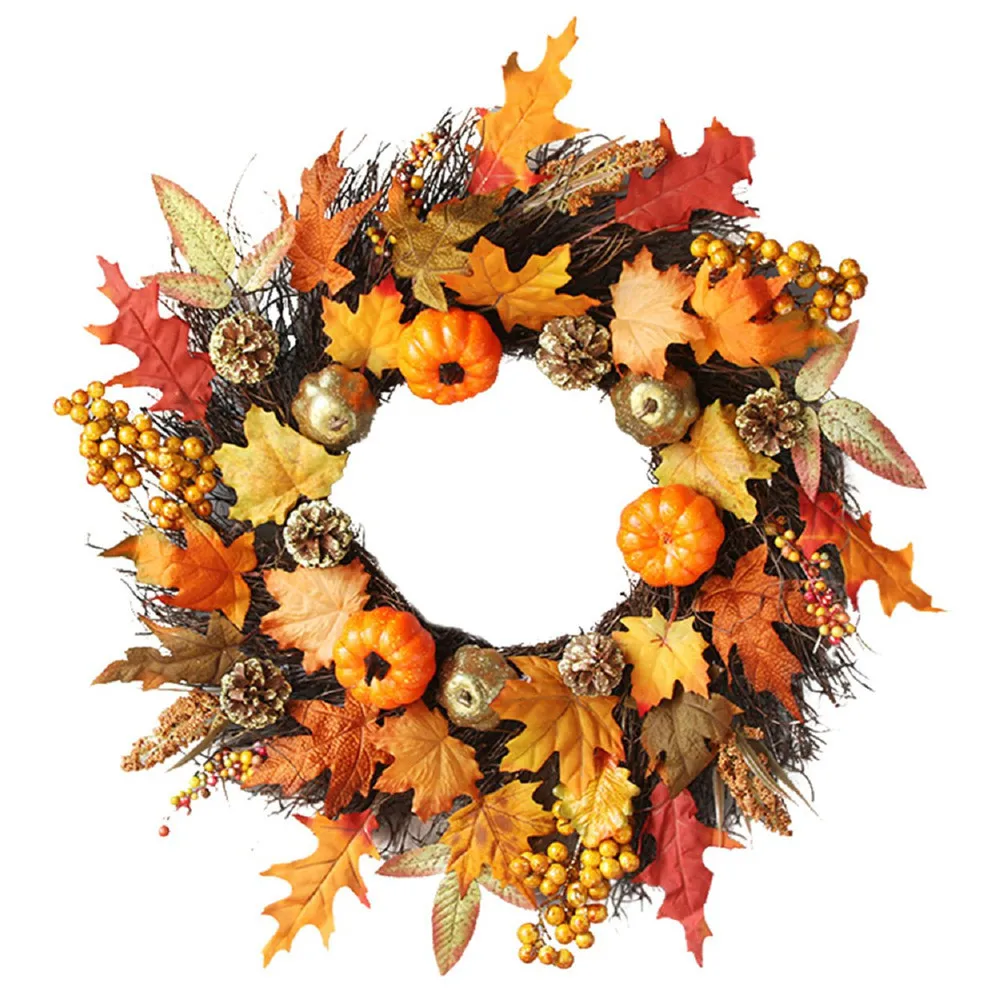 

Door Decoration 60cm Rattan Berry Maple Leaf Fall Door Wreath Door Wall Ornament Halloween Decoration Decor Decoracao Wreath