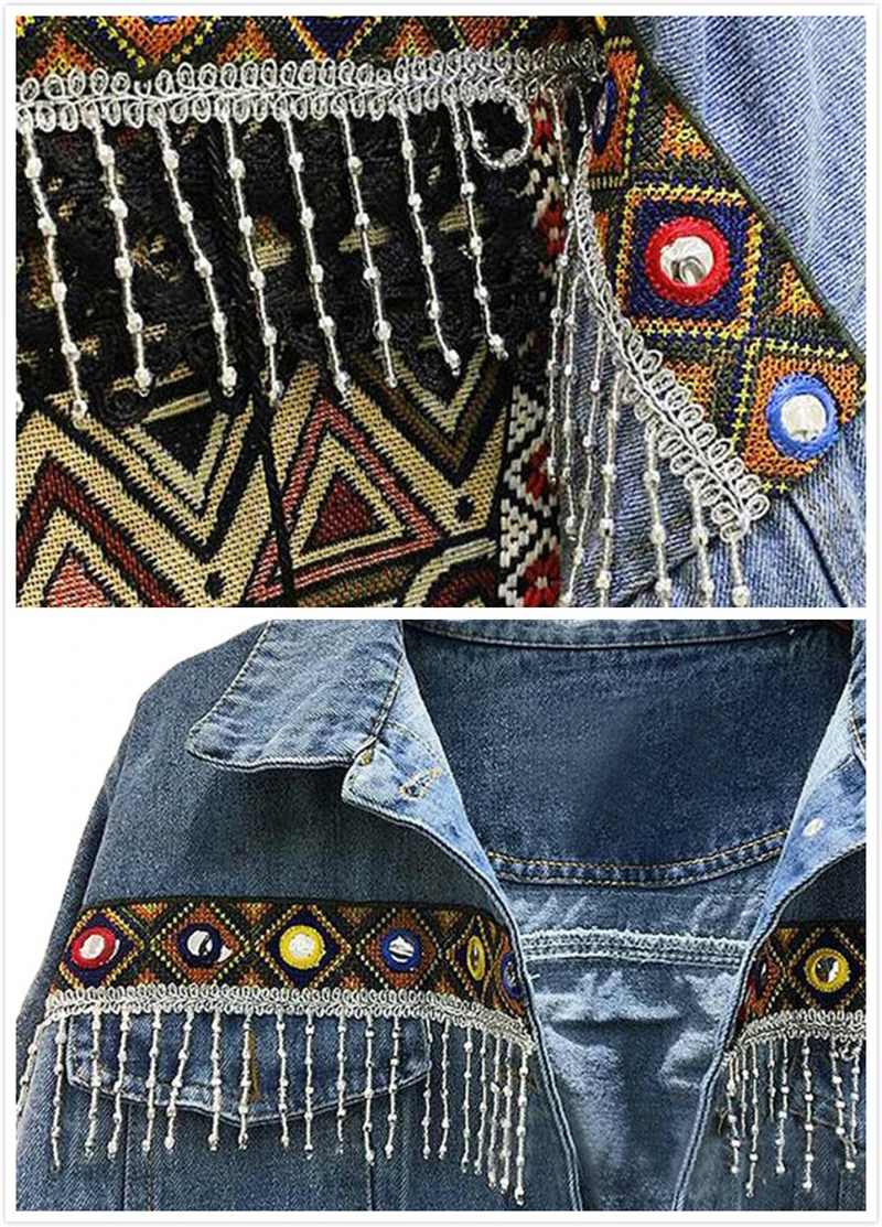 awesome Spring Vintage Denim Female Jacket Tassel Embroidery Coat Female Loose Long sleeve Jacket for women