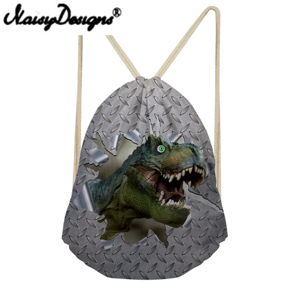 NOISYDESIGNS 3D animals dinosaur Printing Drawstring Backpack for man Portable Bags cool Storage Pouch for TeenageBoys