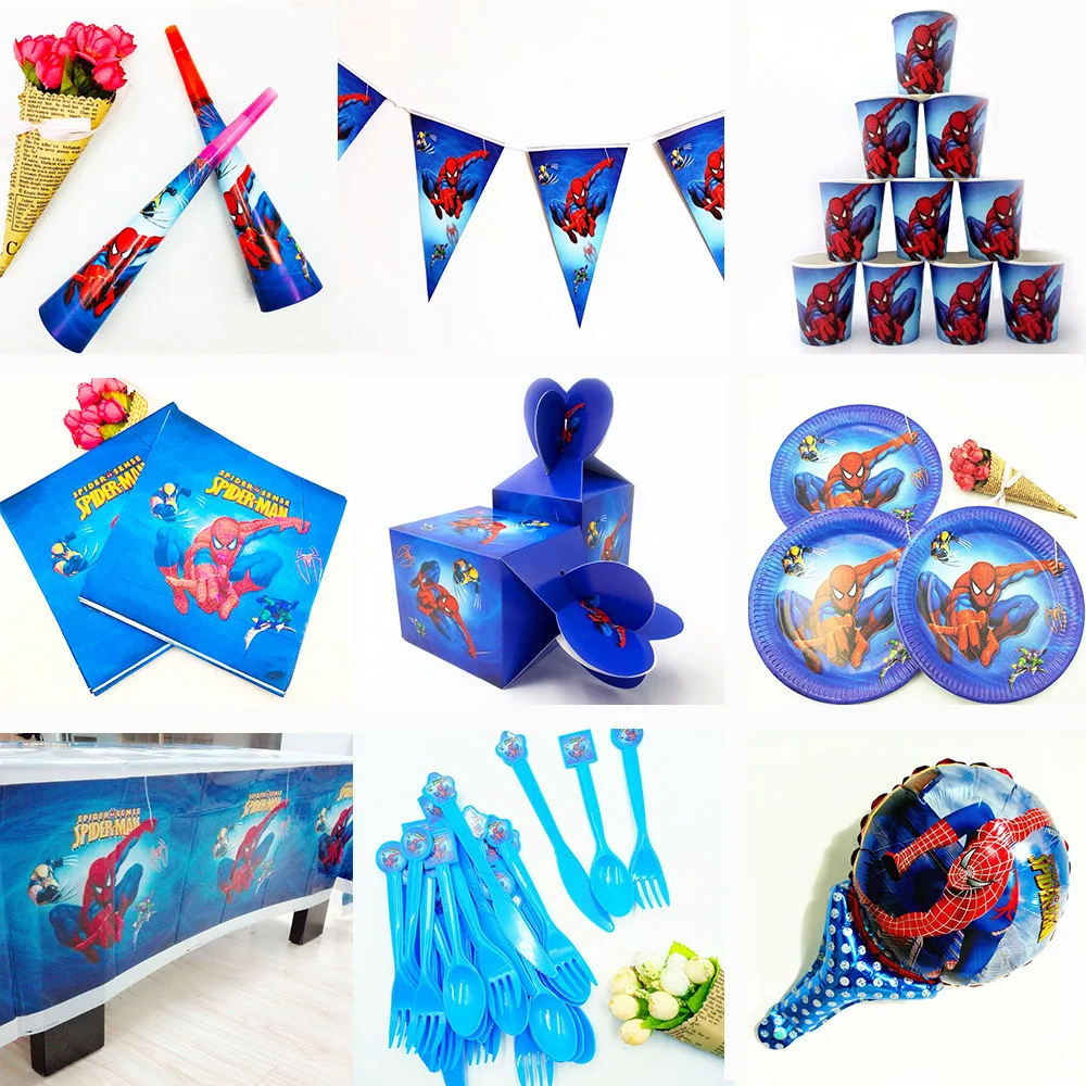 

Superhero Spiderman birthday party supplies kids disposable party tableware tablecloth plates cup baby shower event party decor