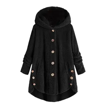 

Women Fashion Casual Lady Female Clothing High 2019 New Solid Hooded Single Breasted Long Sleeve Double-Faced Pile Coat