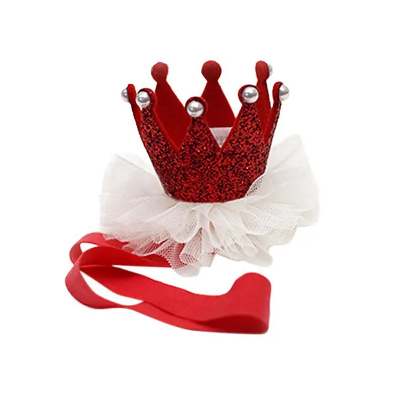 Детская Королевская корона для маленьких девочек со дня рождения, блестящая повязка на голову для малышей, эластичная сетчатая повязка на голову с жемчужинами, аксессуары для принцессы - Цвет: R