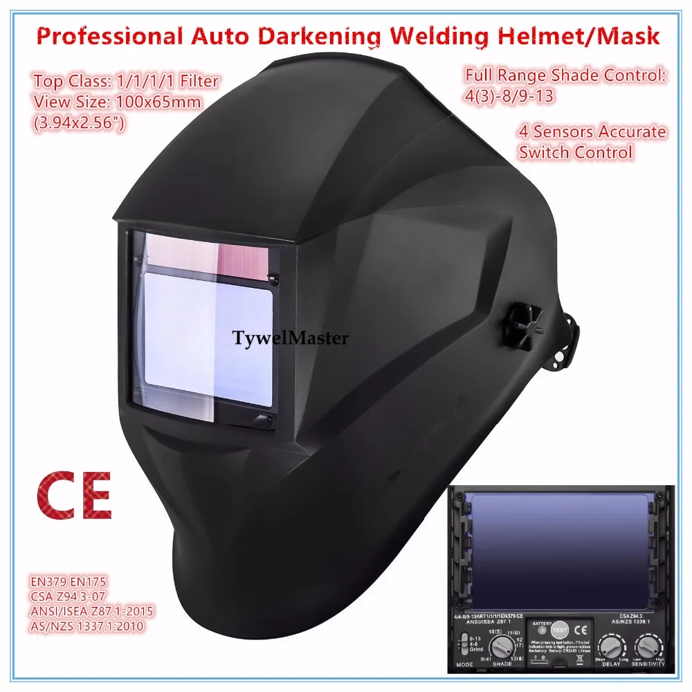 Welding Helmet 100*65mm 1111 4 Sensors Filter Welder Hat Cap Solar Auto Darkening MIG TIG Grinding 3-13 Welder Mask