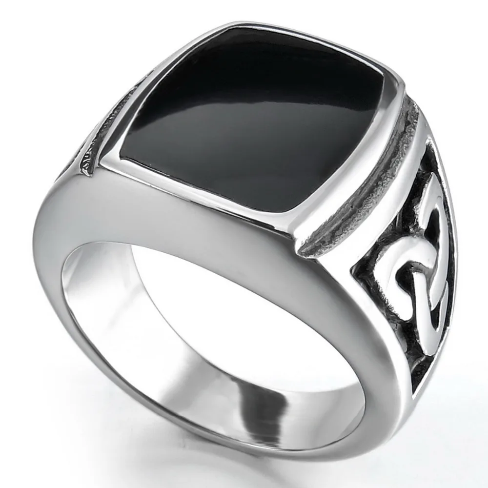 

Mens Stainless Steel Ring Knot Signet Black Silver Triquetra Vintage Free Shipping