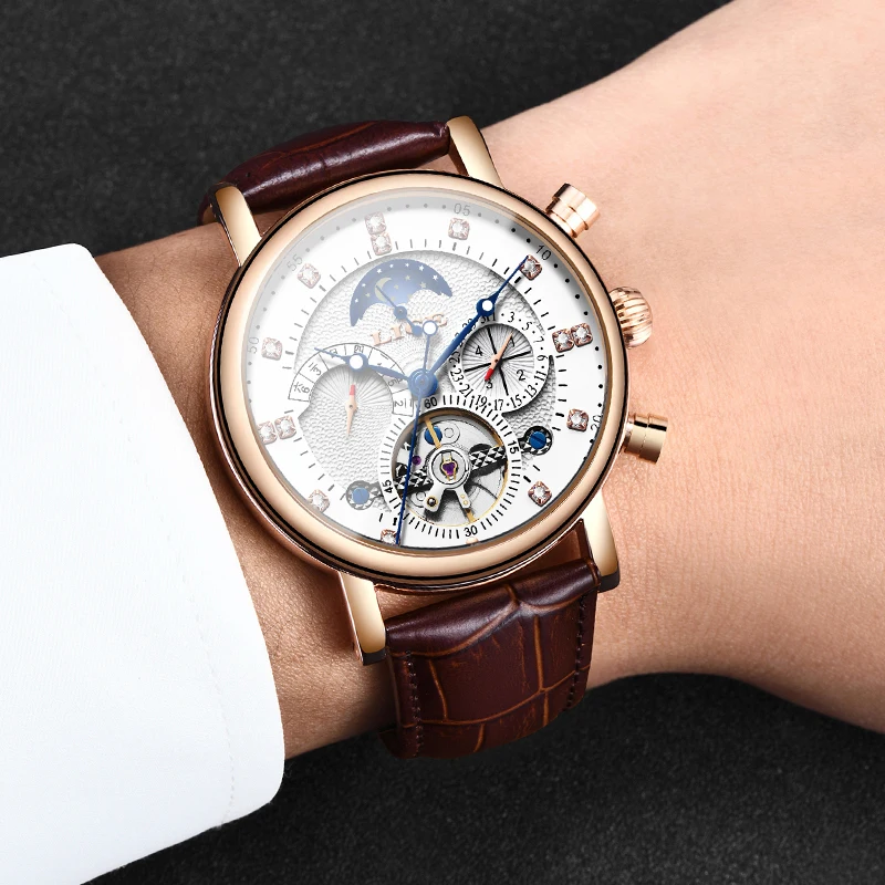 NewLIGE Tourbillon Мужские модные часы в деловом стиле автоматические механические