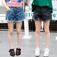 Корейские летние штаны для девочек Одежда для маленьких девочек Рваные джинсовые шорты, джинсы детская одежда для детей от 6 до 14 лет