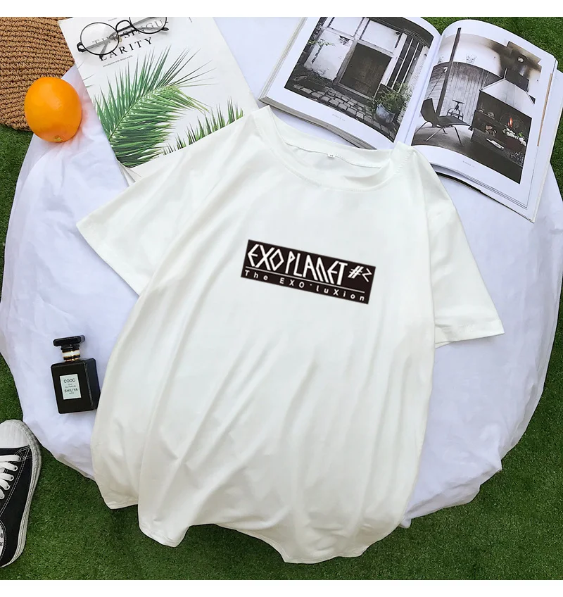 EXO Kpop Fan Support T Shirts Women Fashion Casual Tops Tee Shirt Femme Streetwear Harajuku Letter Print T-shirts Camiseta Mujer (1)