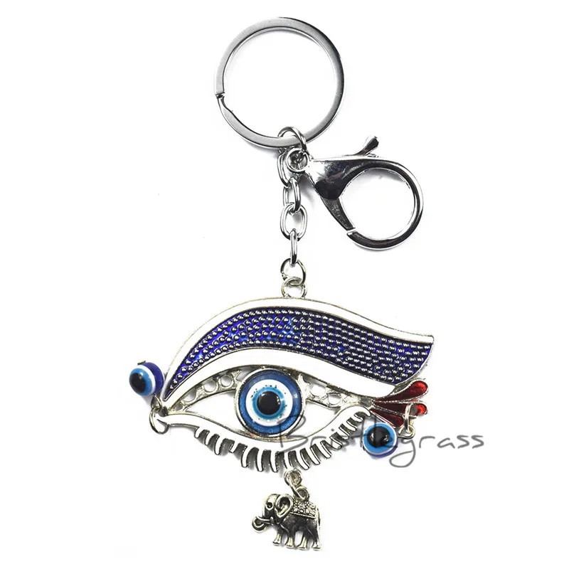 

BRISTLEGRASS Turkish Blue Evil Eye Elephant Keychain Key Chain Ring Holders Lucky Charm Amulets Pendant Blessing Protection Gift