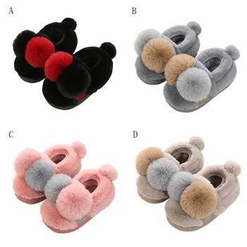 

Bbay Boys Girls Warm Winter cotton slippers two-color ball non-slip TPR Baby Kids Children Shoes