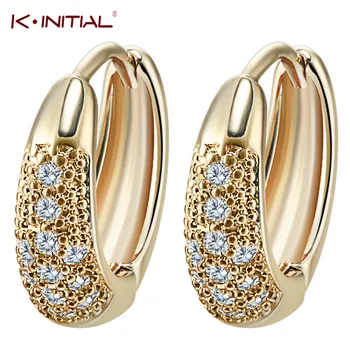 New Gold Beautuy Wedding Earrings Filled Inlay Round Clear Cubic Zirconia Small Earrings for Women