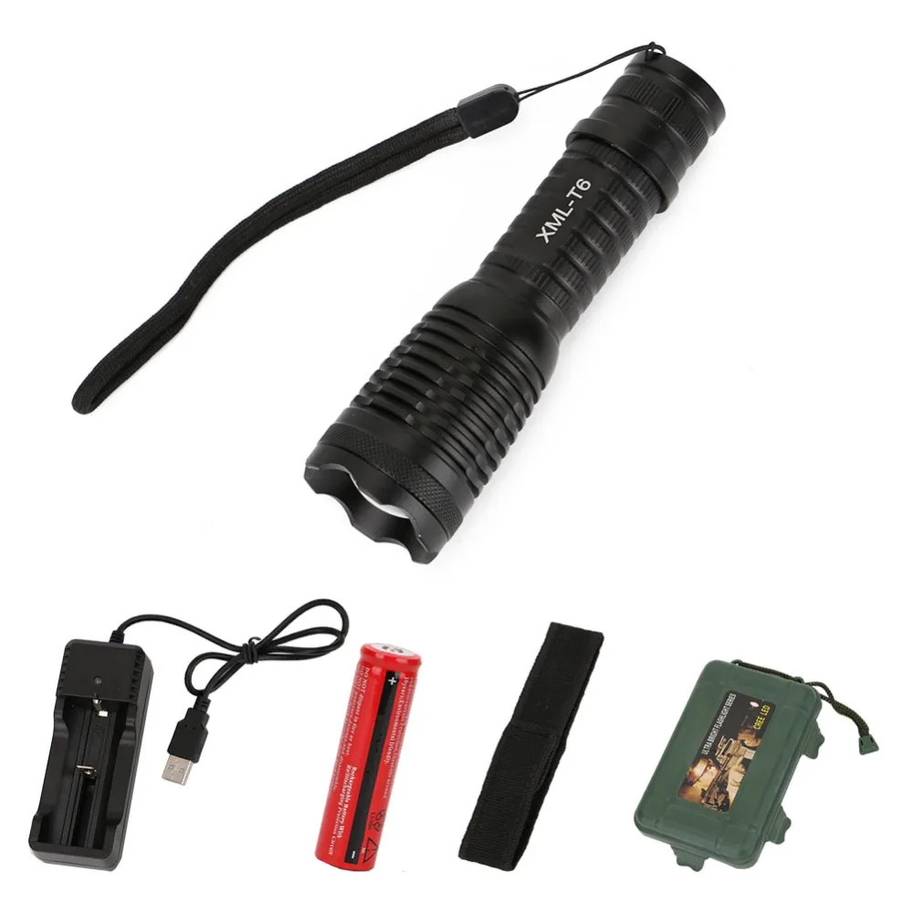 

Professional Flashlight 3800LM XML-T6 LED Flashlight 5 Modes Zoomable Lantern Torch Lighting Lamp Light+18650 Battery+Charger
