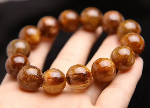 

huij 001671 Natural Brazil Copper Hair Rutilated Quartz Crystal Beads Bracelet