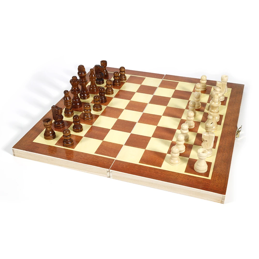 3 in 1 Wooden Chess Backgammon Draughts Set Board Games Travel Chess