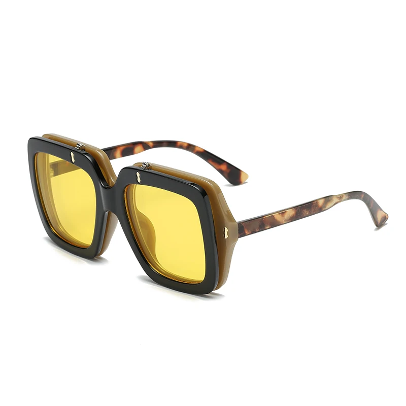 

M MISM New Design Flip Up Double Glasses Square Frame Sun Glasses Double Layer Eyewear