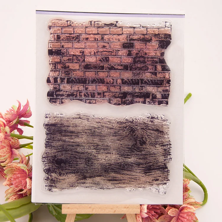 

14*18cm Scrapbook DIY photo album card hand account chapters rubber product transparent seal stamp Bricks and wood grain