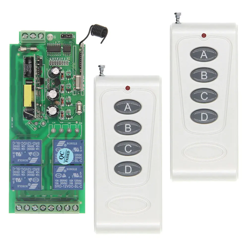 

1000m High Power 10A Relay AC 220V 110V 85-265V 4 CH 4CH Wireless RF Remote Control Switch 2 Transmitter + Receiver